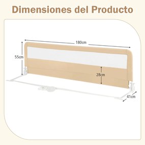 Barra de Cama Dobrável para Crianças 180 x 41 x 55 cm com Correias de Segurança e Capa de Tecido Oxford Removível Bege