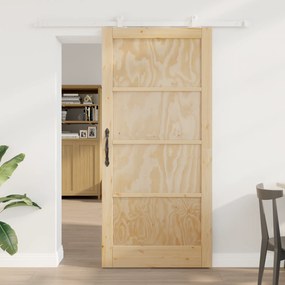 vidaXL Porta de Correr com Conjunto de Ferragens 93x202 cm Madeira Maciça de Pinho