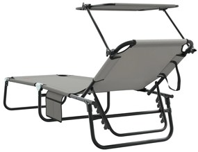 Espreguiçadeiras Dobráveis 2 pcs com Teto Cinza Tecido Oxford 600D