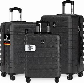 Conjunto de 3 malas de viagem com estrutura rígida «New York», rodas de 360°, ABS Pretas