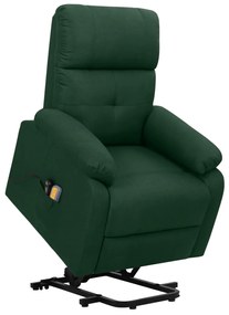 vidaXL Poltrona elevatória de massagens tecido verde-escuro