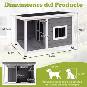 Casa para Cão com Terraço, 86 x 63 x 60 cm, Teto Impermeável de Asfalto, Cinzento