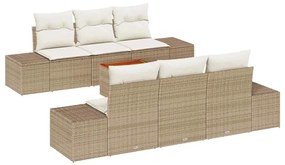 Conjunto de Sofá de Jardim 7 pcs Bege, branco 55 x 55 x 37 cm
