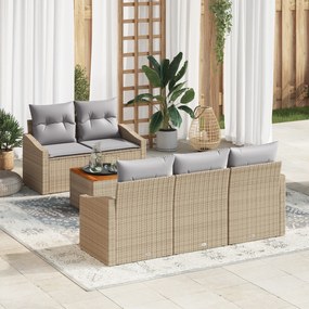Conjunto de Sofás de 6 Peças com Almofadas Bege Polyrattan Acácia