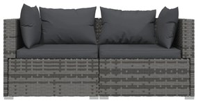 3 pcs conjunto lounge de jardim c/ almofadões vime PE cinzento