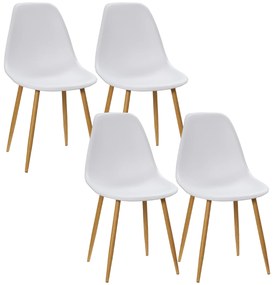 HOMCOM Conjunto de 4 Cadeiras de Sala de Estar Cadeiras de Cozinha com Encosto Alto e Pés de Metal 45x52x85,5 cm Branco e Madeira