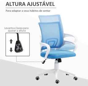 Cadeira de Escritório de Malha Giratória com Altura Ajustável Função Basculante e Apoio para os Braços 57x55x89-109 cm Azul