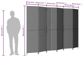 Biombo de divisão 6 painéis vime PE cinzento