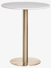Mesa De Bar Redonda Em Pedra Natural Xiren Ø70 Cm & Mármore Branco Guangxi & Ouro Escovado - Sklum