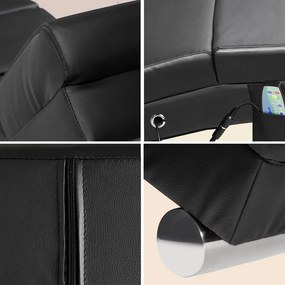 Espreguiçadeira London em couro sintético preto com função de massagem e aquecimento 186x55x89 cm Preta