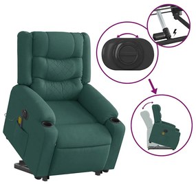 Poltrona elétrica elevatória massagens tecido verde-escuro