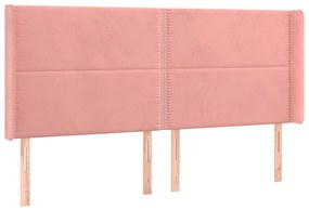 Cabeceira de cama c/ luzes LED veludo 203x16x118/128 cm rosa