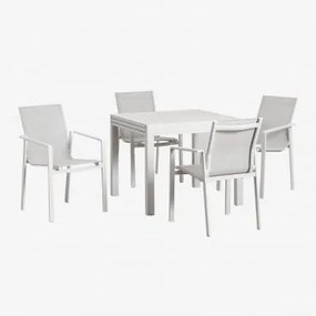 Conjunto De Mesa Retangular Starmi, 90x180-90 Cm, Extensível Em Alumínio, E 4 Cadeiras De Jardim Eika. Gardénia Branco - Sklum