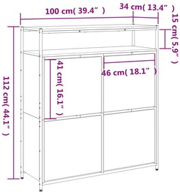 Sapateira c/ 4 gavetas articuladas 100x34x112 cm cinza sonoma