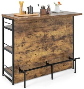 Mesa de bar alta Armário de bar de cozinha 4 níveis com 3 Estantes Prateleiras para vinhos Ilha de cozinha 120 x 60 x 101 cm Castanho