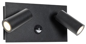 Candeeiro de parede exterior preto com LED sensor de movimento 2 luzes - Simon Moderno