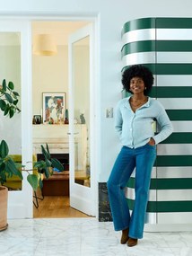 Casaco de malha em ponto pérola, para grávida e amamentação  azul-cristalino