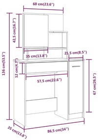 Toucador com espelho 86,5x35x136 cm cor carvalho fumado