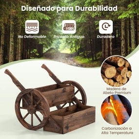 Floreira de Jardim em Forma de Carrinho, 64 x 54 x 50 cm, Dois Níveis, Castanho