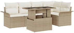 Conjunto de Sofá de Jardim vidaXL 6 Peças com Almofadas Bege Polirattan