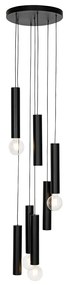 Candeeiro suspenso design preto redondo 7 luzes - Tuba Design