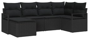 Conjunto de Sofá de Jardim vidaXL de 6 Peças com Almofadas Pretas de R