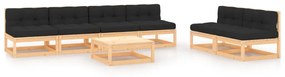 vidaXL 7 pcs conjunto lounge de jardim c/ almofadões pinho maciço