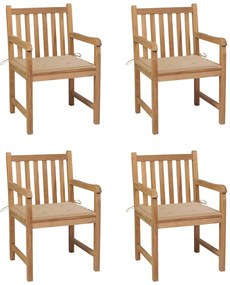 Cadeiras de jardim c/ almofadões bege 4 pcs teca maciça
