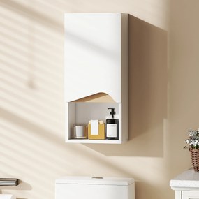 Armário de parede para casa de banho 30 x 17 x 67 cm com porta de fecho suave, prateleira ajustável e compartimento aberto, branco