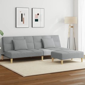 vidaXL Sofá-cama de 2 lugares c/ apoio de pés tecido cinzento-claro
