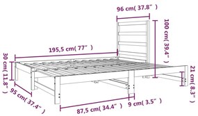 Estrutura sofá-cama de puxar 2x(90x190) cm pinho maciço branco