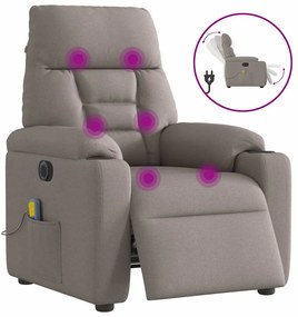 vidaXL Poltrona reclinável massagens elétrica tecido cinza-acastanhado