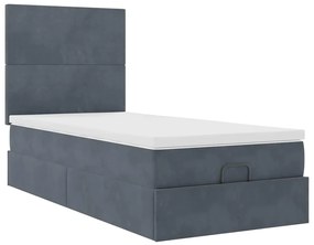 Estrutura de cama otomana com colchões cinza escuro veludo