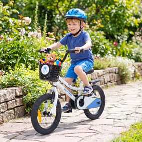 Bicicleta Infantil 3-5 Anos, 104 x 51 x 66,5-72 cm, Rodas Estabilizadoras Removíveis, Branco
