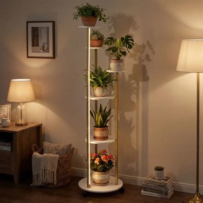 Suporte para plantas de canto com 6 níveis 45 x 43 x 146,5 cm, rodas bloqueáveis, luzes LED com 16 cores, comando à distância, branco