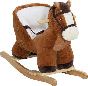AIYAPLAY Cavalo Baloiço para Crianças de 18-36 Meses com Sons Cinto de Segurança e Base de Madeira Carga 25 kg 68x33x45 cm Marrom | Aosom Portugal