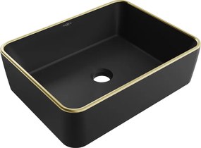 Mexen Catia lavatório de bancada 48 x 37 cm, preto mate/borda dourada - 21314875