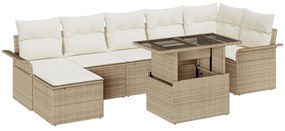 Conjunto de Sofá de Jardim vidaXL de 8 Peças com Almofadas Bege de Rattan Poliéster