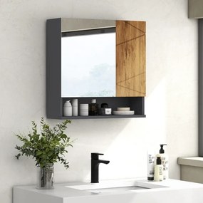 Armário de parede com espelho para casa de banho, com 2 portas, 55 x 17 x 55 cm, natural e cinzento escuro