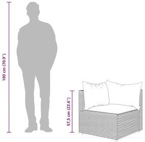 4 pcs conjunto lounge jardim c/ almofadões vime PE castanho