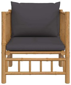 Sofá de jardim com almofadões bambu cinzento-escuro