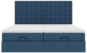 Estrutura de cama otomana com colchões 200x200cm tecido azul