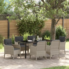 Conjunto de Jantar de Jardim com Almofadas Cinza-claro Rattan Poliéste