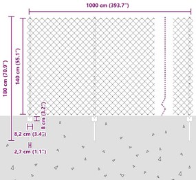 Cerca de Cadeia com 20 Postes em U Cinza 1.4x10 m de Aço