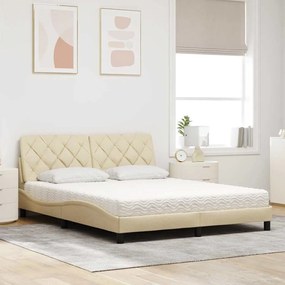 Cama com colchão 160x200 cm tecido cor creme
