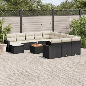 13 pcs conjunto de sofás de jardim com almofadões vime PE preto