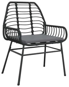 3 pcs conjunto jantar jardim almofadões vime PE vidro preto
