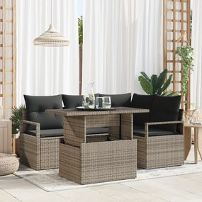Conjunto de Sofá de Jardim de 5 Peças com Almofadas Cinza de Rattan Po