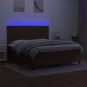 Cama box spring c/ colchão/LED 180x200cm tecido castanho-escuro