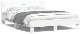 Estrutura de cama com cabeceira e luzes LED 140x190 cm branco